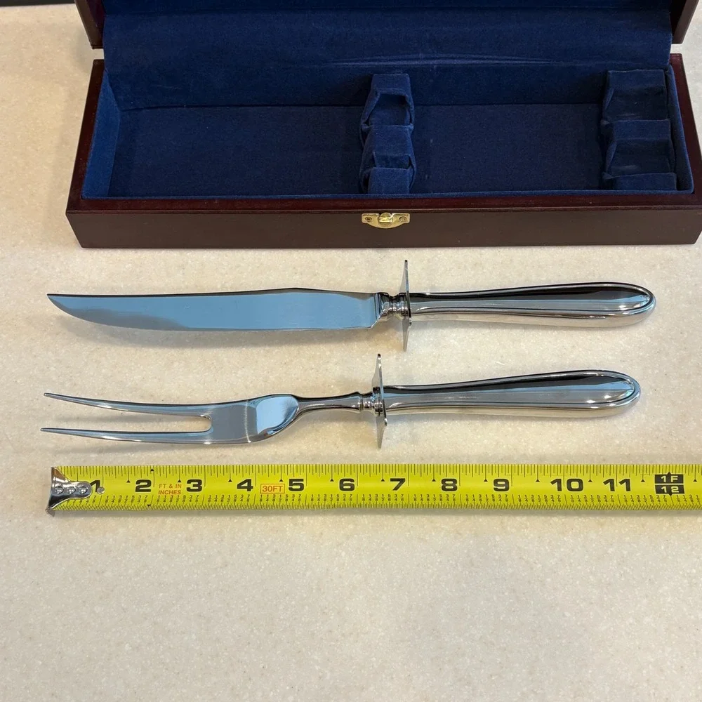Hampton Silversmiths Stainless Steel Carving Knife‎ & Fork Set Wood Storage Box